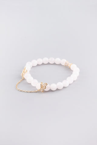 Handgefertigtes Rosenquarz Armband 8 mm – Geschenk für Liebe & Harmonie, Linkwing Kollektion von Gembonbon (Vorderansicht)