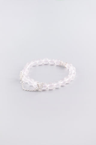 Handgefertigtes transparentes Rosenquarz Armband 8 mm – Geschenk für Liebe & Harmonie, Linkwing Kollektion von Gembonbon (Vorderansicht)