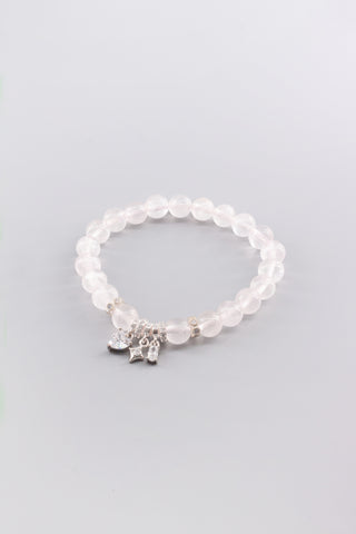 Handgefertigtes transparentes Rosenquarz Armband 8 mm – Geschenk für Liebe & Harmonie, Starry Kollektion von Gembonbon (Vorderansicht)