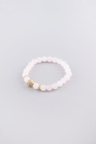 Handgefertigtes Rosenquarz Armband 8 mm – Geschenk für Liebe & Harmonie, Auspice Kollektion von Gembonbon (Vorderansicht)