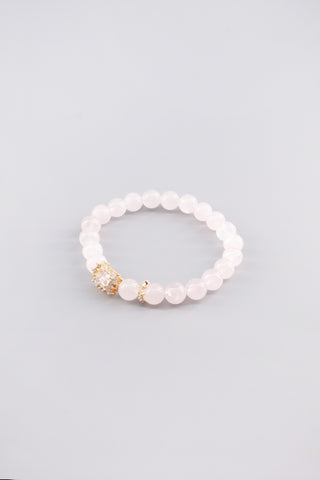 Handgefertigtes Rosenquarz Armband 8 mm – Geschenk für Liebe & Harmonie, Corolla Kollektion von Gembonbon (Vorderansicht)