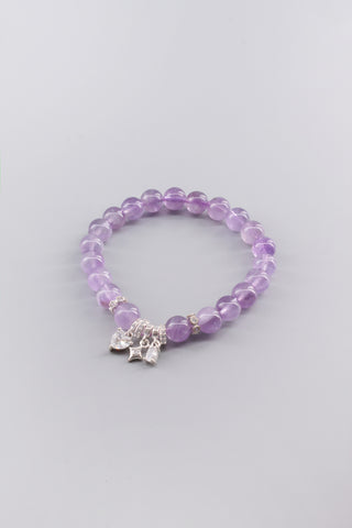 Handgefertigtes transparentes Amethyst Armband 8 mm – Geschenk für Ruhe & spirituelle Klarheit, Starry Kollektion von Gembonbon (Vorderansicht)