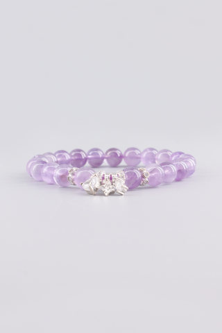 Transparentes Amethyst Armband 8 mm – Seitenansicht des handgefertigten Schmuckstücks, Starry Kollektion von Gembonbon
