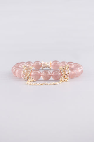 Erdbeerquarz Armband 8 mm handgefertigt – Seitenansicht, Linkwing Kollektion von Gembonbon