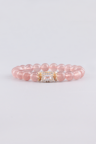 Erdbeerquarz Armband 8 mm handgefertigt – Seitenansicht, Corolla Kollektion von Gembonbon