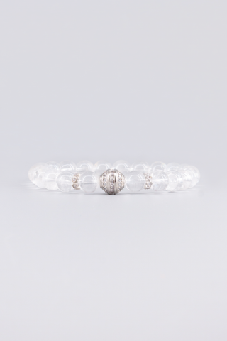 Transparentes Bergkristall Armband 8 mm – Seitenansicht, Auspice Kollektion von Gembonbon