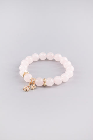 Handgefertigtes Rosenquarz Armband 10 mm – Geschenk für Liebe & Harmonie, Starlight Kollektion von Gembonbon (Vorderansicht)