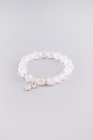 Handgefertigtes transparentes Rosenquarz Armband 10 mm – Geschenk für Liebe & Harmonie, Starlight Kollektion von Gembonbon (Vorderansicht)