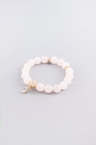 Handgefertigtes Rosenquarz Armband 10 mm – Geschenk für Liebe & Harmonie, Floret Kollektion von Gembonbon (Vorderansicht)