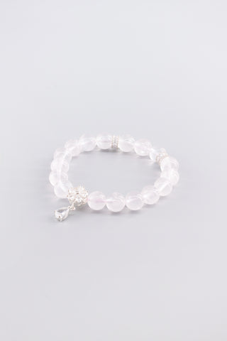 Handgefertigtes transparentes Rosenquarz Armband 10 mm – Geschenk für Liebe & Harmonie, Floret Kollektion von Gembonbon (Vorderansicht)