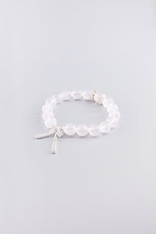 Handgefertigtes transparentes Rosenquarz Armband 10 mm – Geschenk für Liebe & Harmonie, Crownette Kollektion von Gembonbon (Vorderansicht)