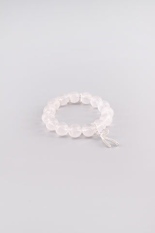 Handgefertigtes transparentes Rosenquarz Armband 12 mm – Geschenk für Liebe & Harmonie, Ribbon Kollektion von Gembonbon (Vorderansicht)