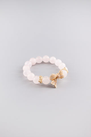 Handgefertigtes Rosenquarz Armband 12 mm – Geschenk für Liebe & Harmonie, Bowknot Kollektion von Gembonbon (Vorderansicht)