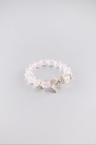 Handgefertigtes transparentes Rosenquarz Armband 12 mm – Geschenk für Liebe & Harmonie, Bowkont Kollektion von Gembonbon (Vorderansicht)