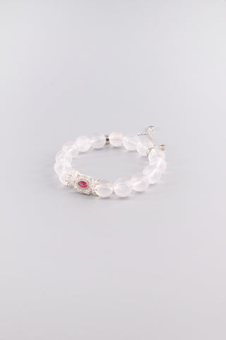 Handgefertigtes transparentes Rosenquarz Armband 12 mm – Geschenk für Liebe & Harmonie, Ruby Kollektion von Gembonbon (Vorderansicht)