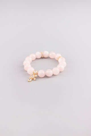 Handgefertigtes Rosenquarz Armband 12 mm – Geschenk für Liebe & Harmonie, Gift Kollektion von Gembonbon (Vorderansicht)