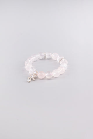 Handgefertigtes transparentes Rosenquarz Armband 12 mm – Geschenk für Liebe & Harmonie, Gift Kollektion von Gembonbon (Vorderansicht)