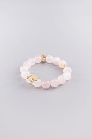 Handgefertigtes Rosenquarz Armband 12 mm – Geschenk für Liebe & Harmonie, Clove Kollektion von Gembonbon (Vorderansicht)