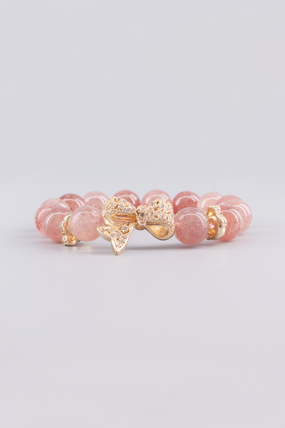 Erdbeerquarz Armband 12 mm handgefertigt – Seitenansicht, Bowknot Kollektion von Gembonbon