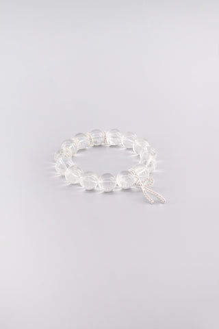 Handgefertigtes transparentes Bergkristall Armband 12 mm – Geschenk für Klarheit & Energie, Ribbon Kollektion von Gembonbon (Vorderansicht)