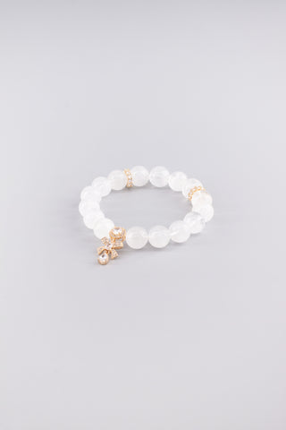 Handgefertigtes Weißquarz Armband 12 mm – Geschenk für Balance & Gelassenheit, Gift Kollektion von Gembonbon (Vorderansicht)