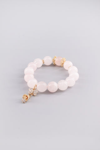 Handgefertigtes Rosenquarz Armband 14 mm – Geschenk für Liebe & Harmonie, Chime Kollektion von Gembonbon (Vorderansicht)