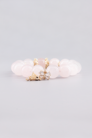 Rosenquarz Armband 14 mm aus natürlichem Edelstein – Seitenansicht, Chime Kollektion von Gembonbon